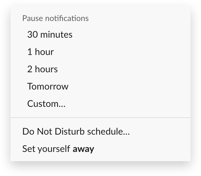 The Do Not Disturb menu in Slack